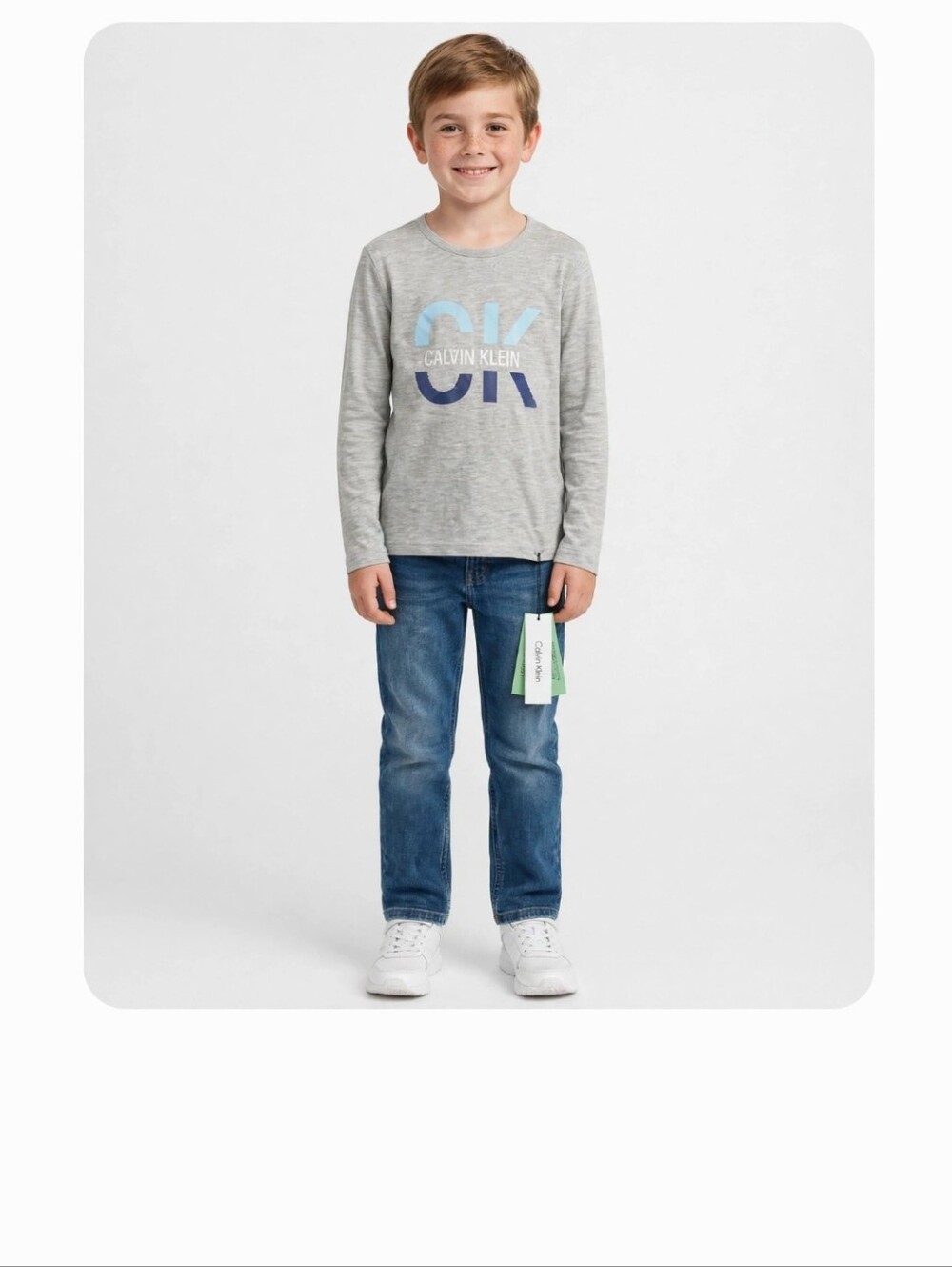 Calvin Klein Boys Light Gray Logo Tee Sz 7/8 NWT